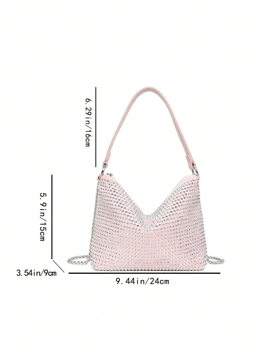 Studded Decor Hobo Bag Small Zipper Pink
