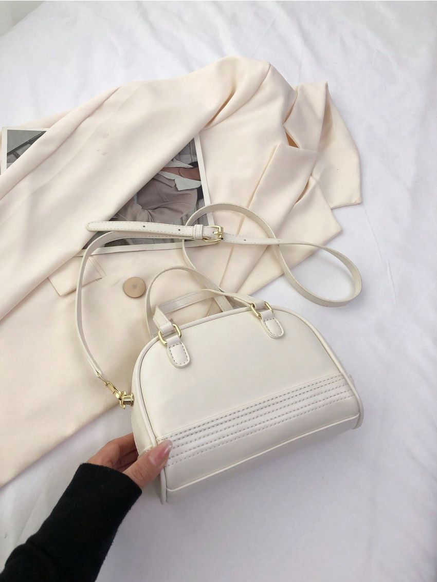 Mini Minimalist Dome Bag Zipper Beige Double Handle