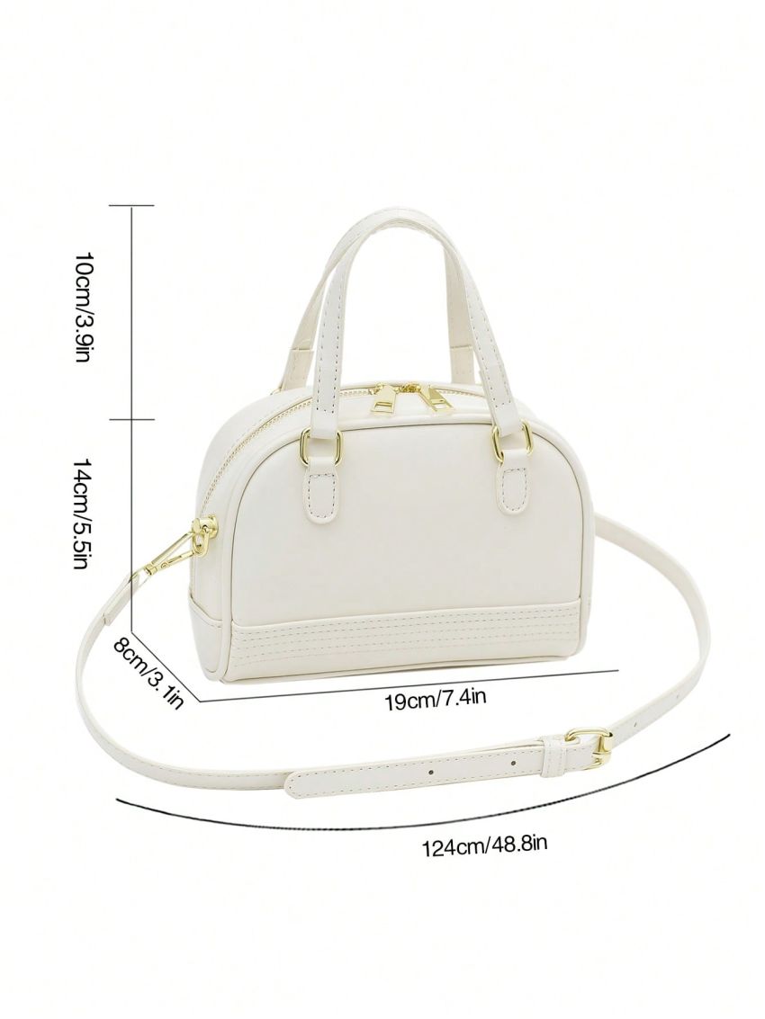 Mini Minimalist Dome Bag Zipper Beige Double Handle