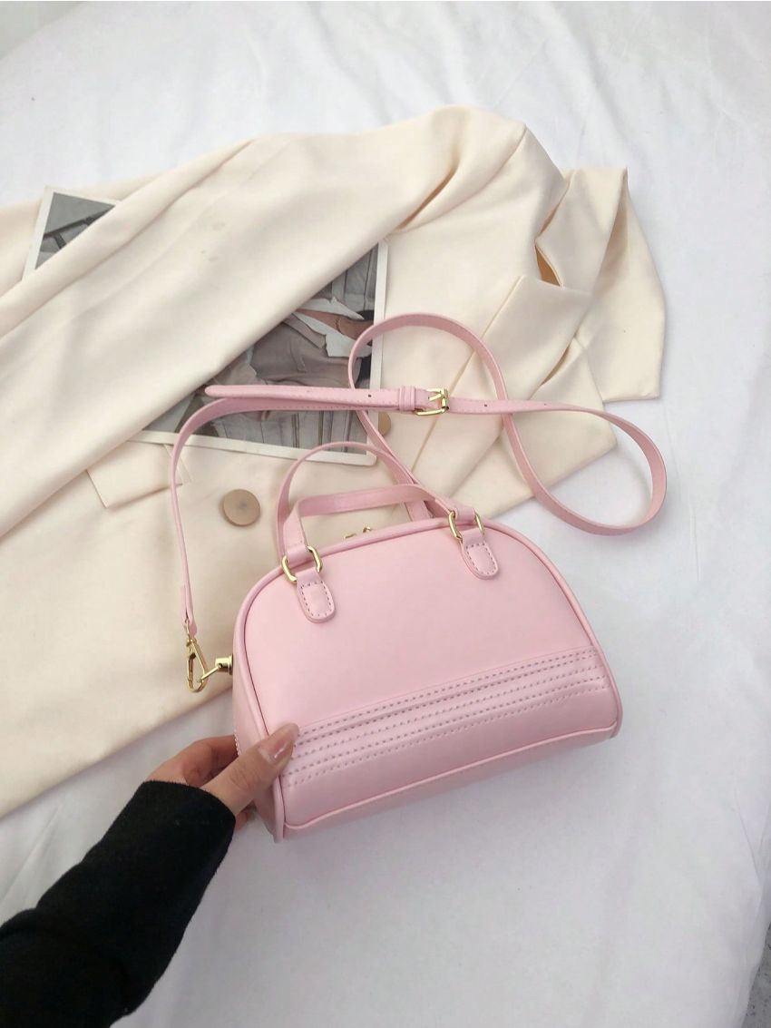 Mini Minimalist Dome Bag Zipper Pink Double Handle