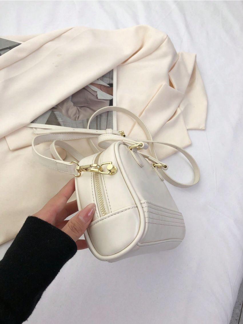 Mini Minimalist Dome Bag Zipper Beige Double Handle