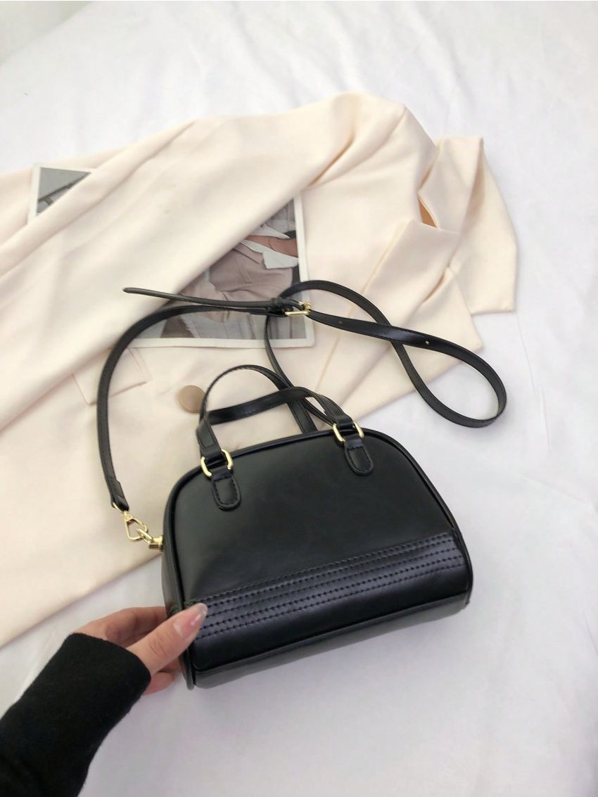 Mini Minimalist Dome Bag Zipper Black Double Handle