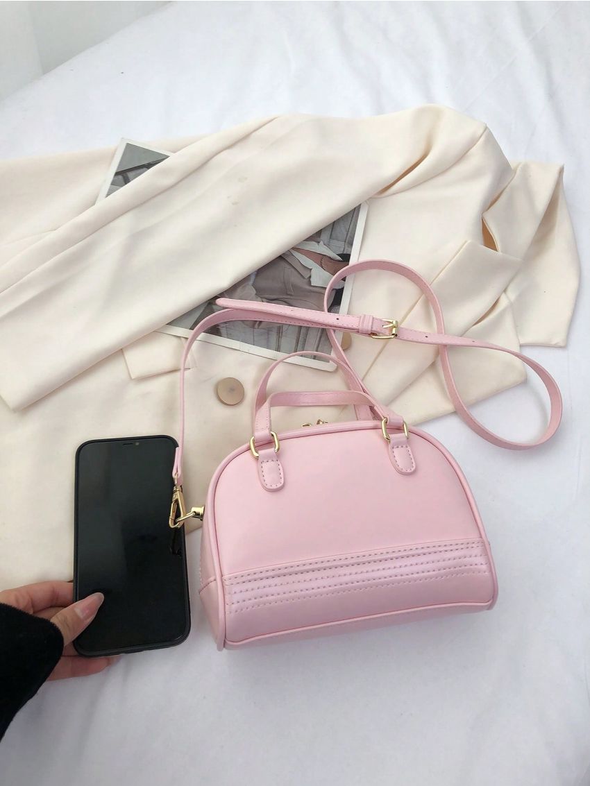 Mini Minimalist Dome Bag Zipper Pink Double Handle