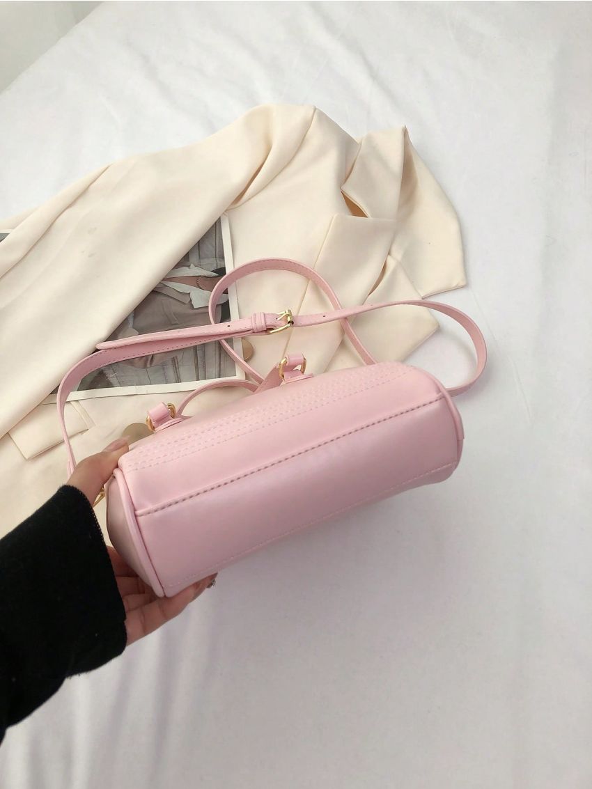Mini Minimalist Dome Bag Zipper Pink Double Handle