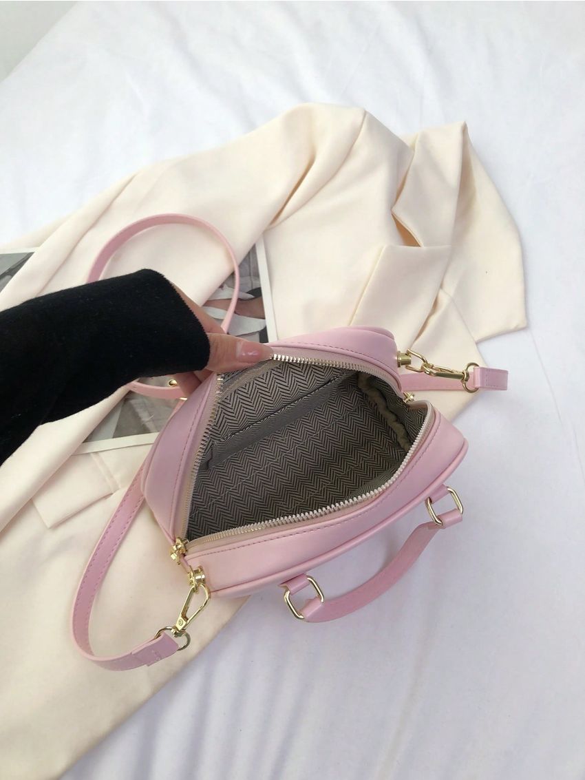 Mini Minimalist Dome Bag Zipper Pink Double Handle