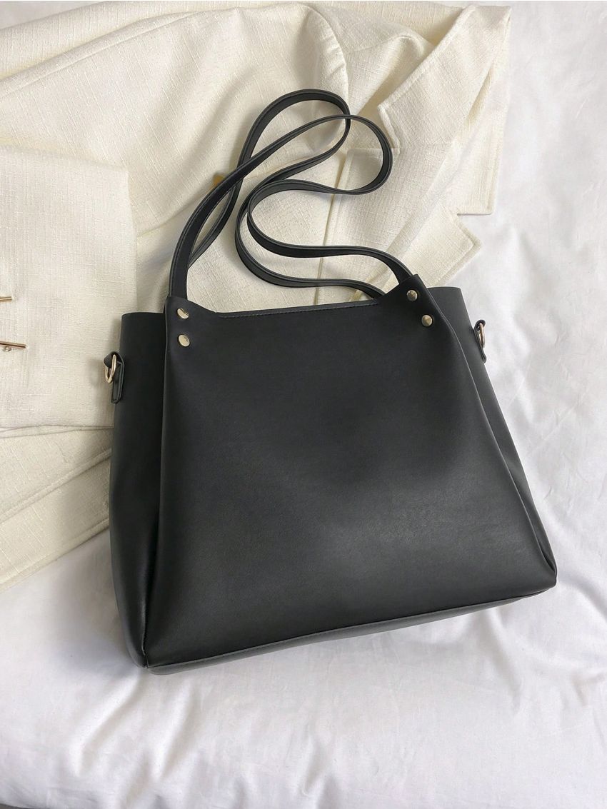 Fashionable Casual Large-Capacity Lady Handbag With Shoulder Rest Black