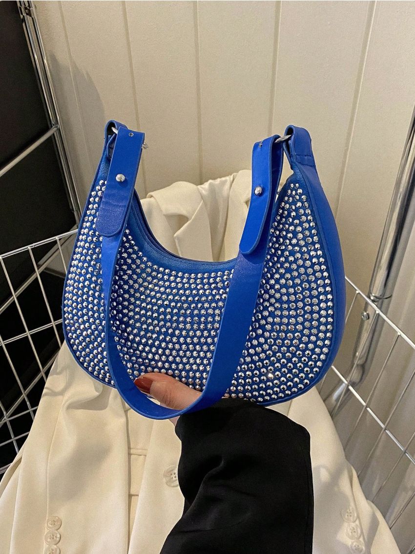 Rhinestone Decor Hobo Bag, Trendy Evening Handbag, Glitter Underarm Purse For Women