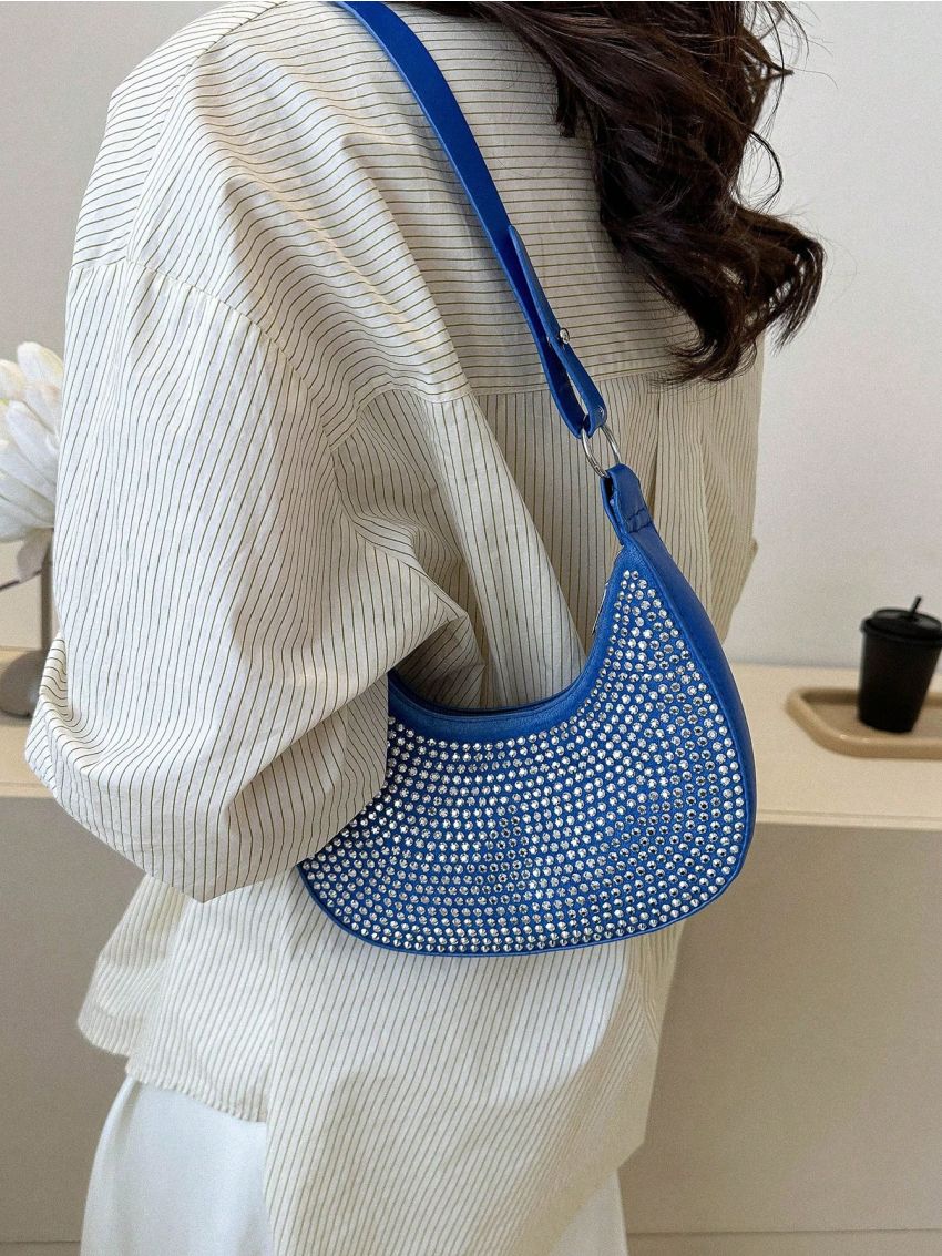 Rhinestone Decor Hobo Bag, Trendy Evening Handbag, Glitter Underarm Purse For Women