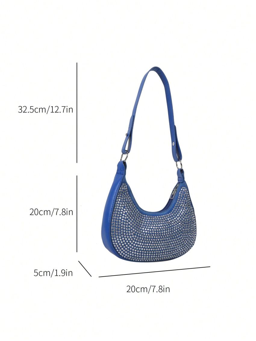 Rhinestone Decor Hobo Bag, Trendy Evening Handbag, Glitter Underarm Purse For Women