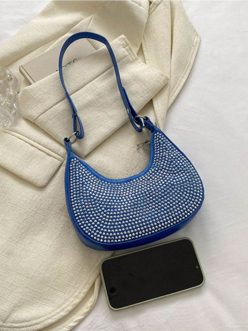 Rhinestone Decor Hobo Bag, Trendy Evening Handbag, Glitter Underarm Purse For Women