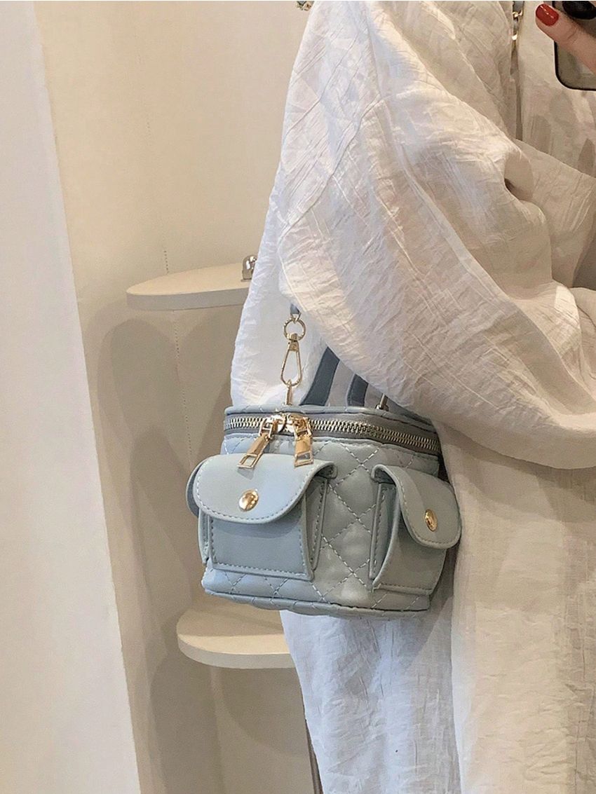 Mini Bucket Bag Quilted Pattern Pocket Decor