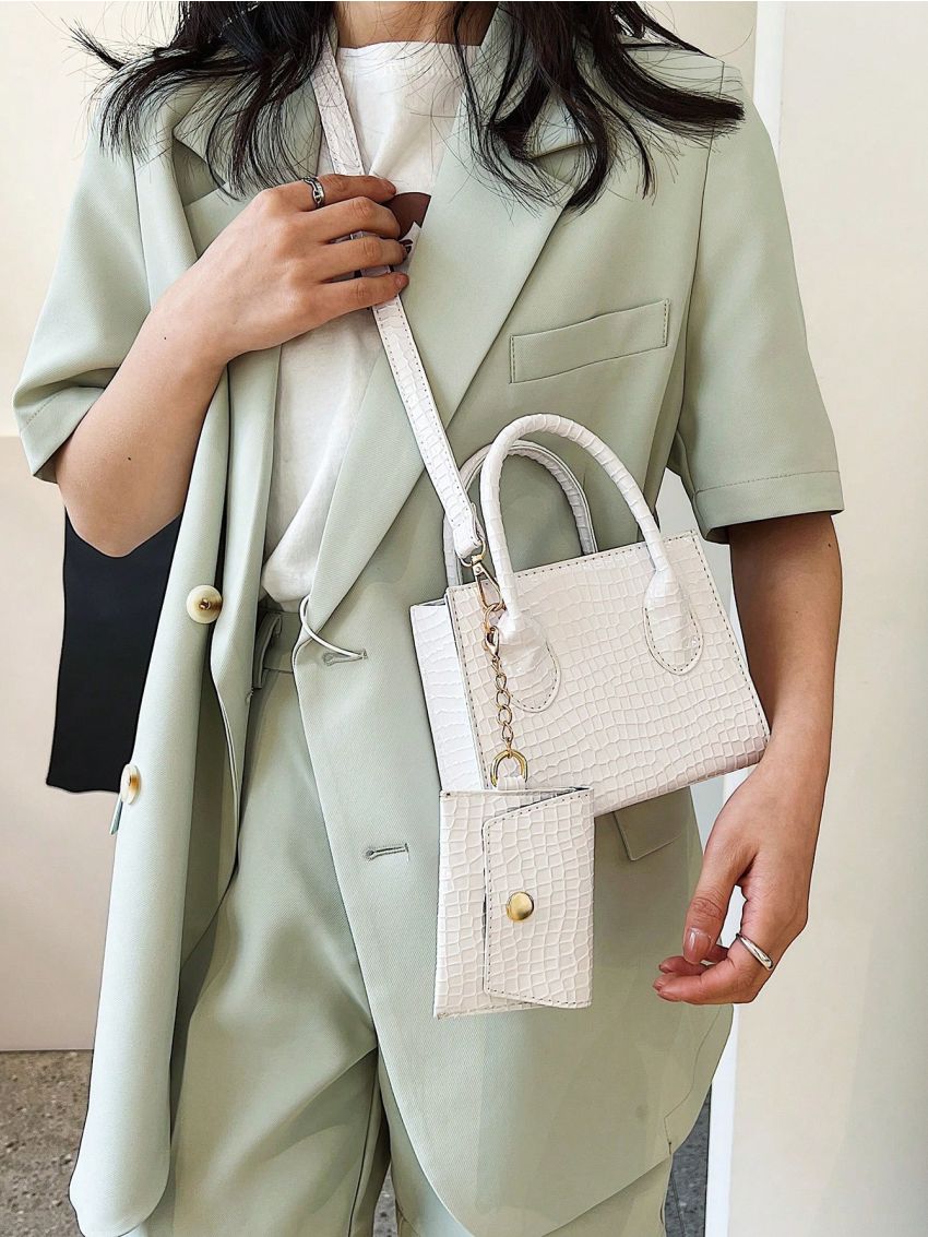 Embossed Detail Square Bag With Coin Purse Minimalist