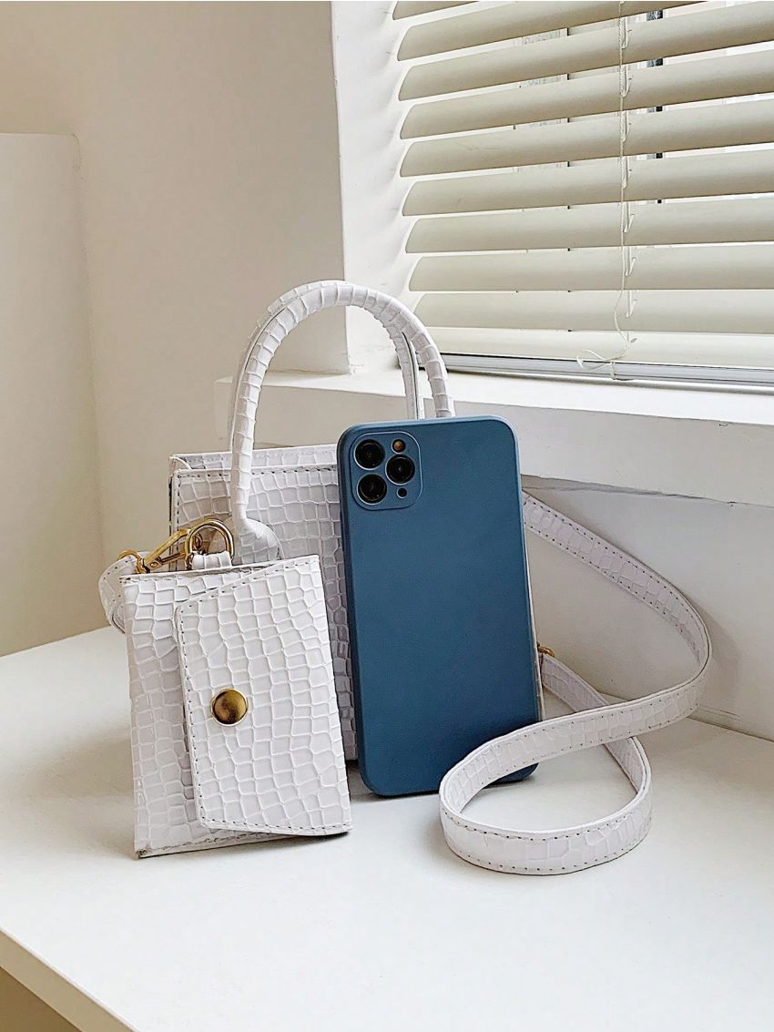 Embossed Detail Square Bag With Coin Purse Minimalist