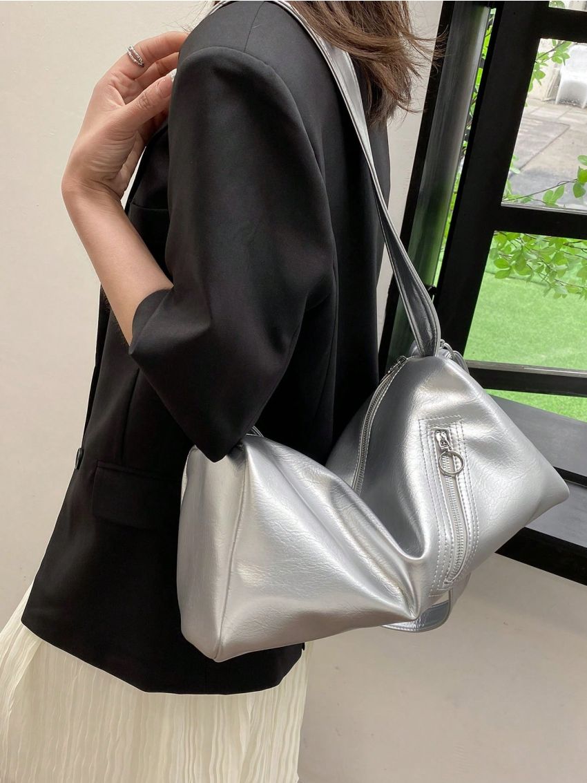 Large Capacity Shoulder Bag Metallic Pattern Funky Style