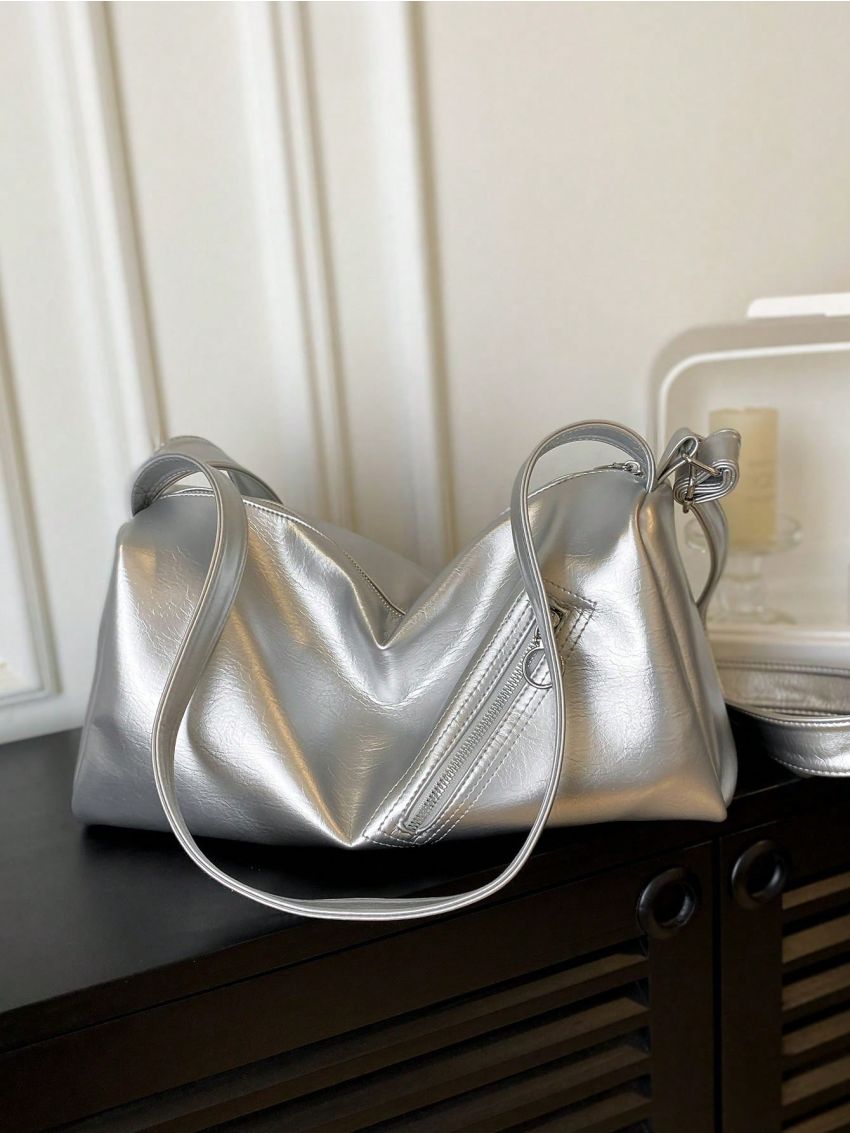 Large Capacity Shoulder Bag Metallic Pattern Funky Style