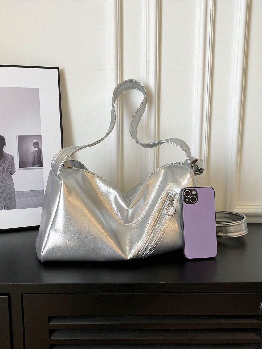 Large Capacity Shoulder Bag Metallic Pattern Funky Style