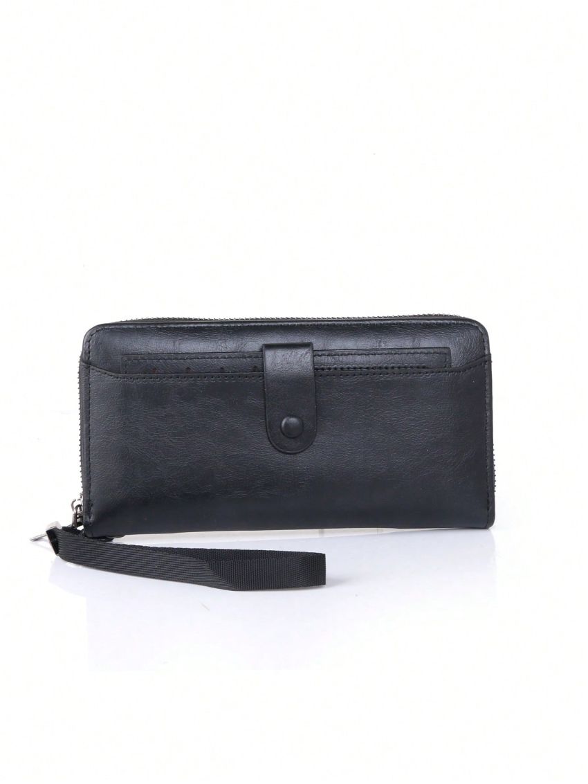 Black Long Wallet Credit Card Holder With Zipper For Daily