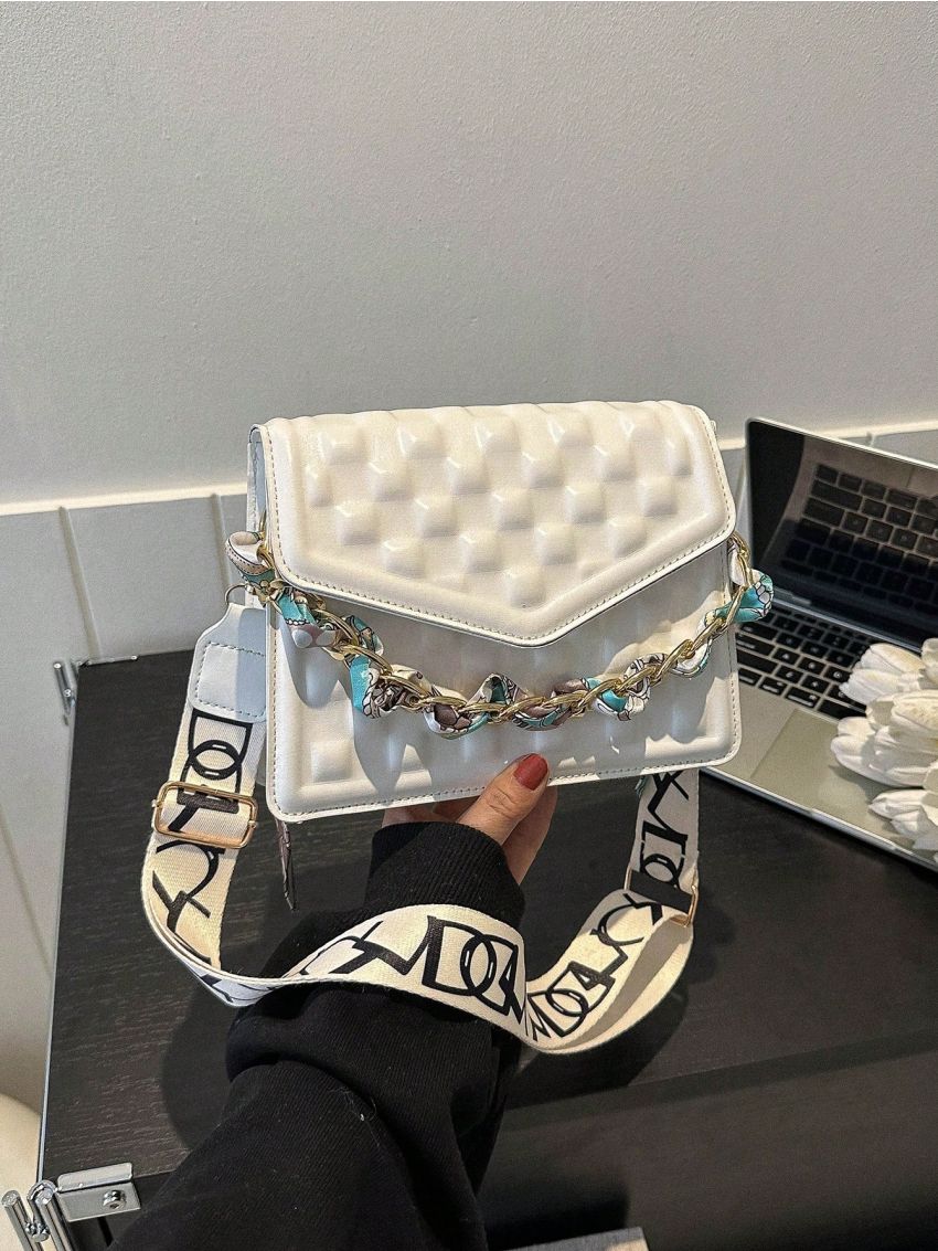 Geometric Pattern Square Bag Twilly Scarf Decor Flap For Daily