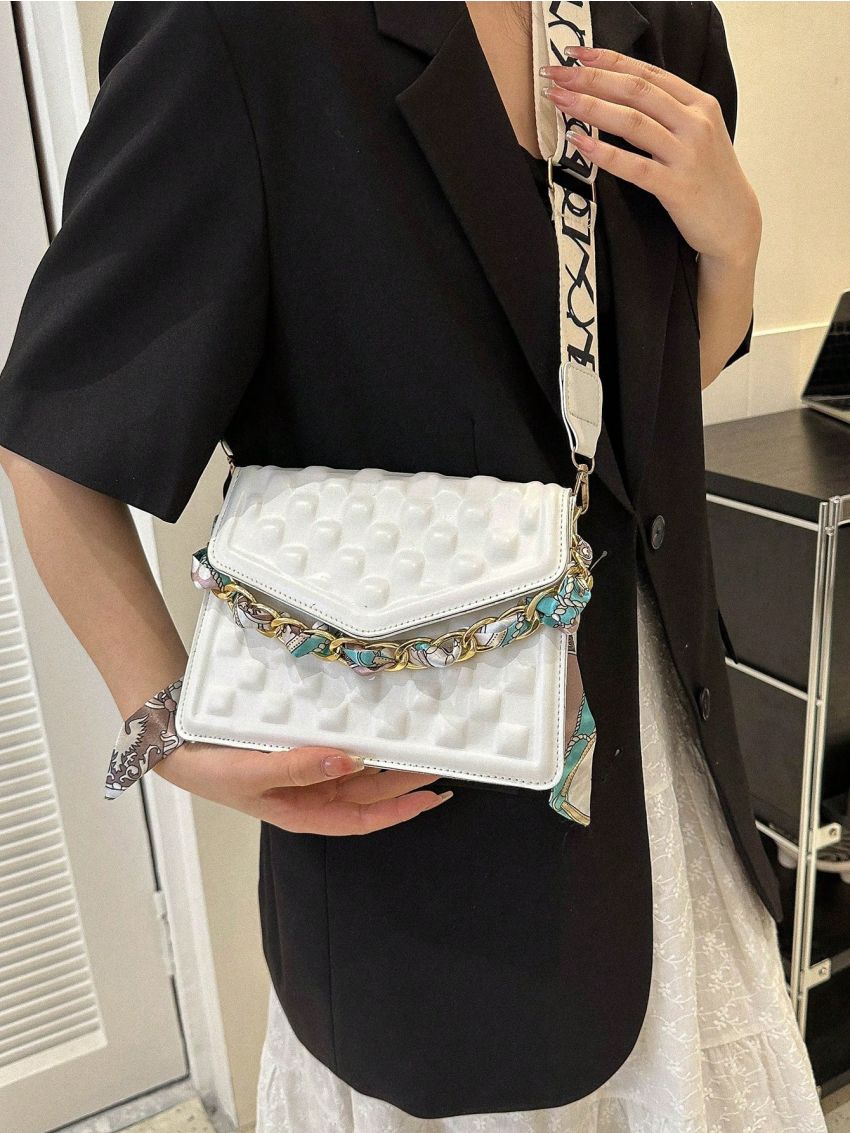 Geometric Pattern Square Bag Twilly Scarf Decor Flap For Daily