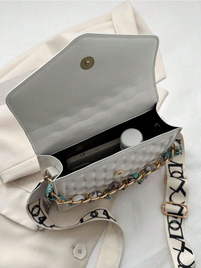 Geometric Pattern Square Bag Twilly Scarf Decor Flap For Daily