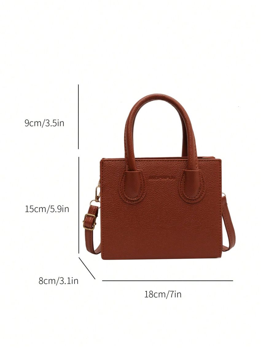 Mini Square Bag Litchi Embossed Brown Elegant For Work