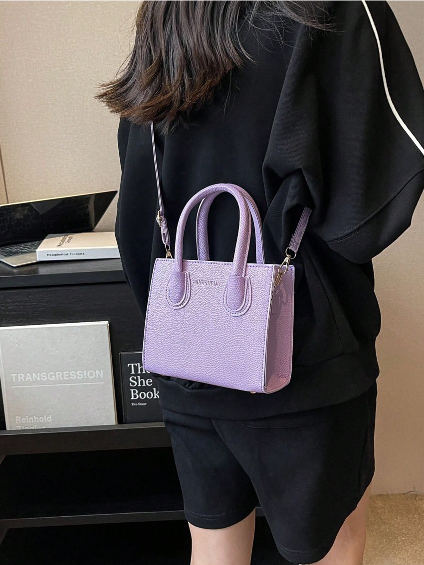 Mini Square Bag Litchi Embossed Purple Fashionable For Daily