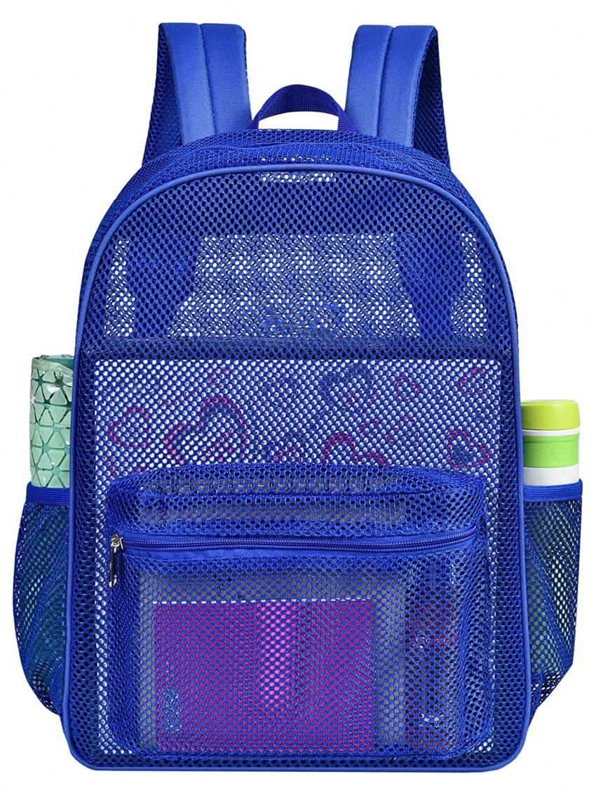 Heavy Duty Semi-Transparent Mesh Backpack, See Through College Backpack with Padded Shoulder Straps for Swimming, Outdoor Sports