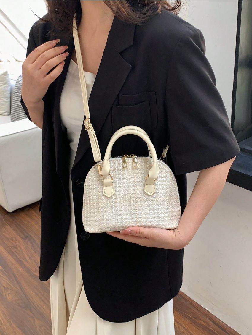 Small Dome Bag Ombre Plaid Pattern Double Handle Zipper PU