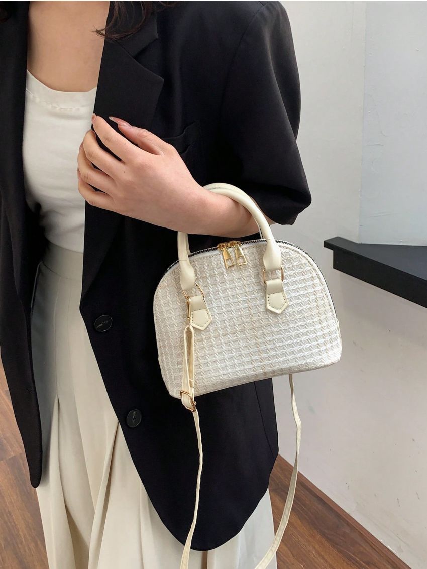 Small Dome Bag Ombre Plaid Pattern Double Handle Zipper PU