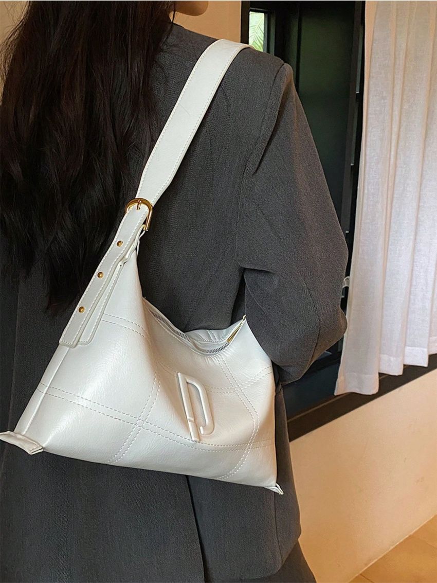 Medium Hobo Bag Quilted Pattern Solid Black