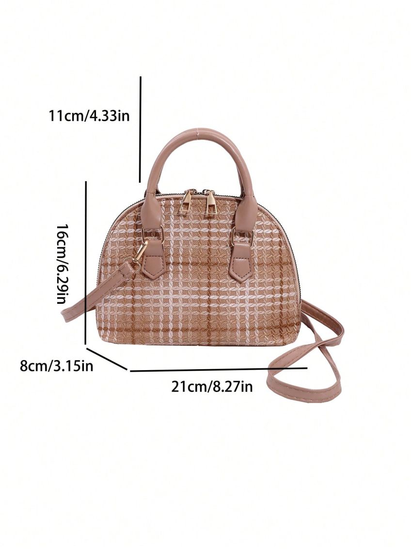 Small Dome Bag Ombre Plaid Pattern Double Handle Zipper PU