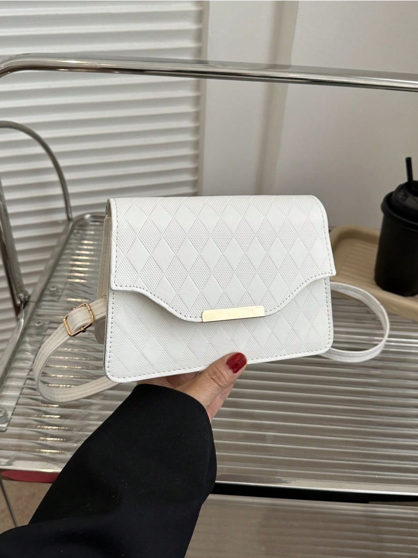 Mini Square Bag Argyle Embossed Metal Decor Adjustable-strap
