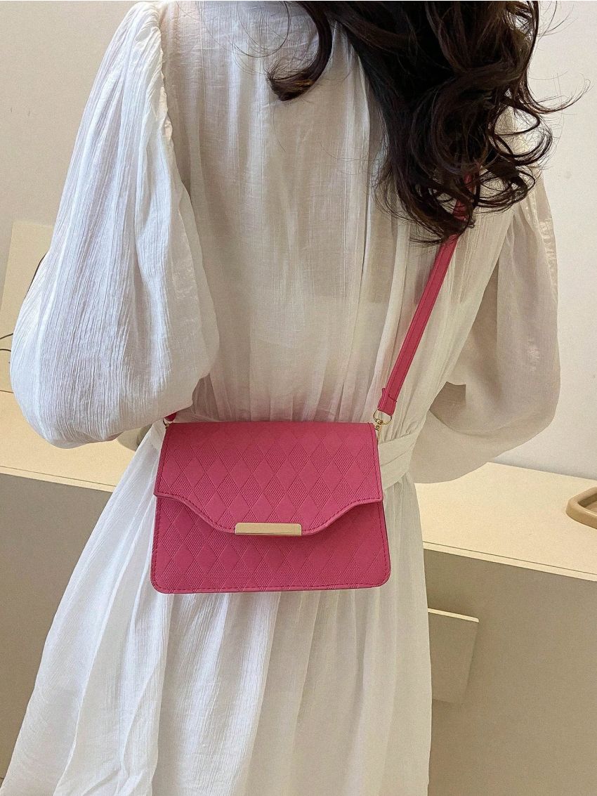 Mini PU Square Bag Argyle Embossed Flap