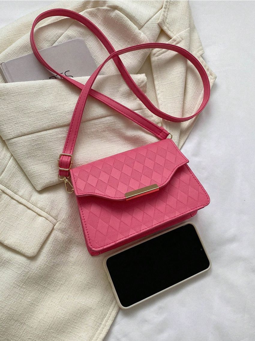 Mini PU Square Bag Argyle Embossed Flap
