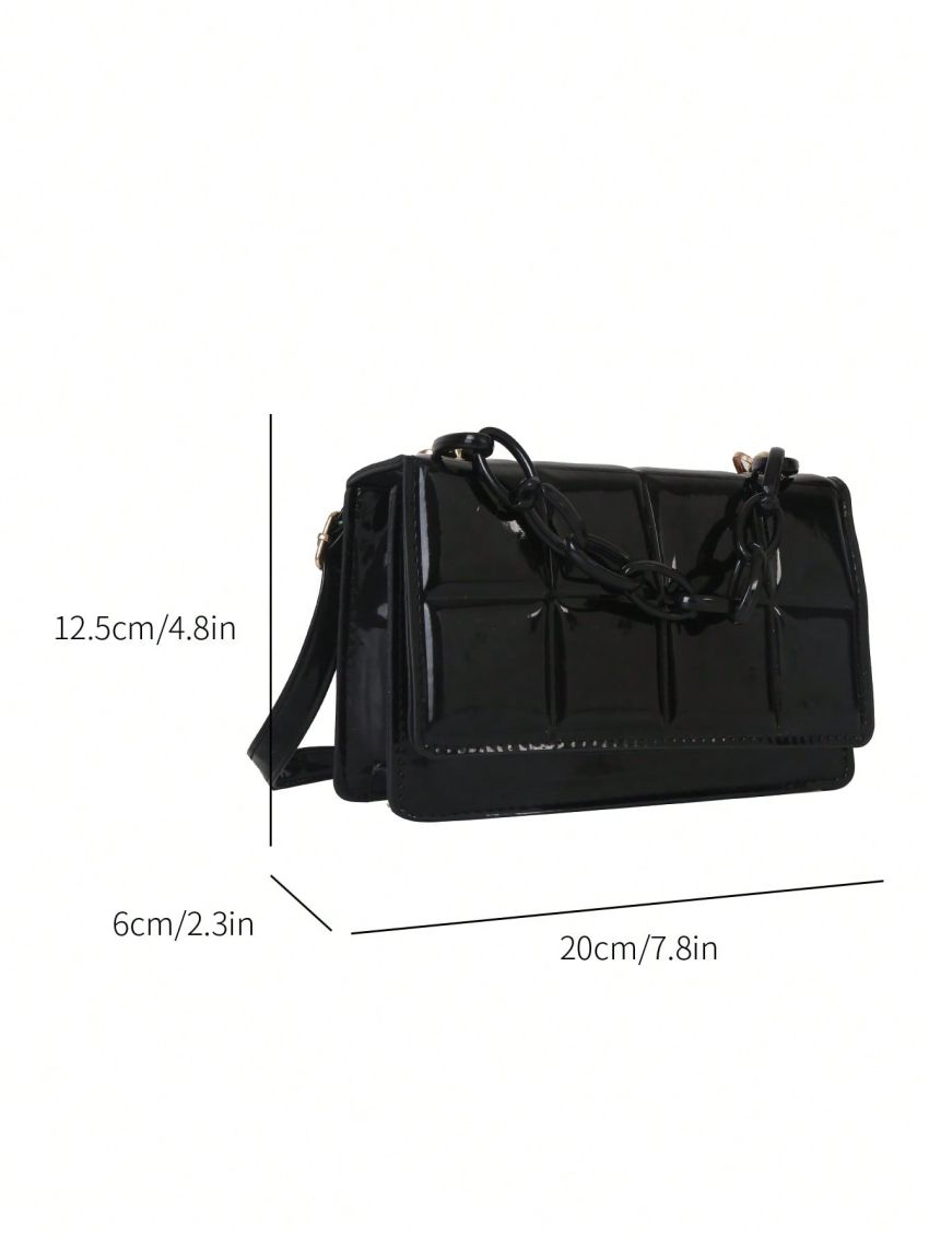 Mini PU Square Bag Embossed Detail Black Flap
