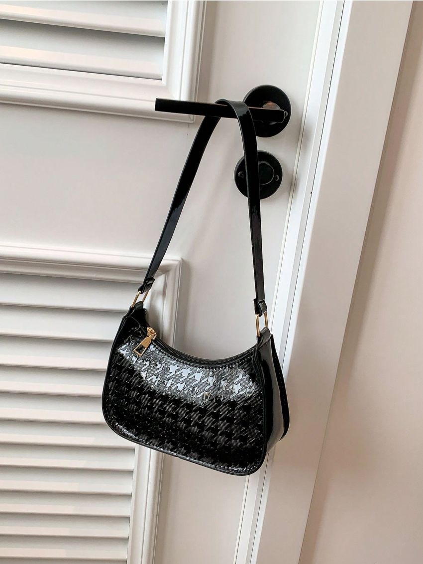 Mini Hobo Bag Houndstooth Embossed Metallic PU Funky
