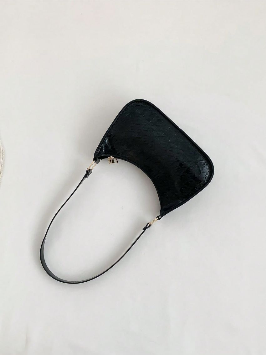 Mini Hobo Bag Houndstooth Embossed Metallic PU Funky