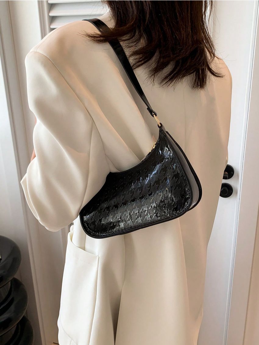 Mini Hobo Bag Houndstooth Embossed Metallic PU Funky