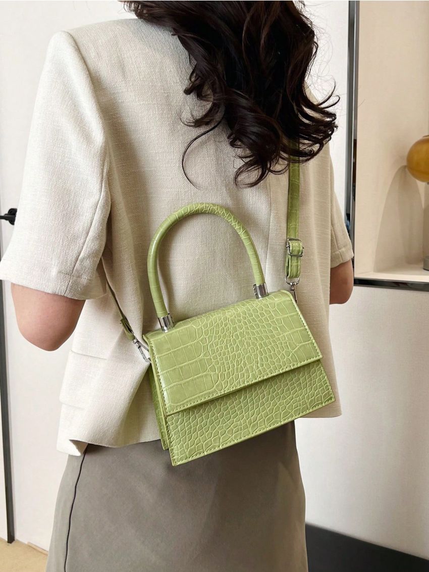 Mini Square Bag Crocodile Embossed Flap PU