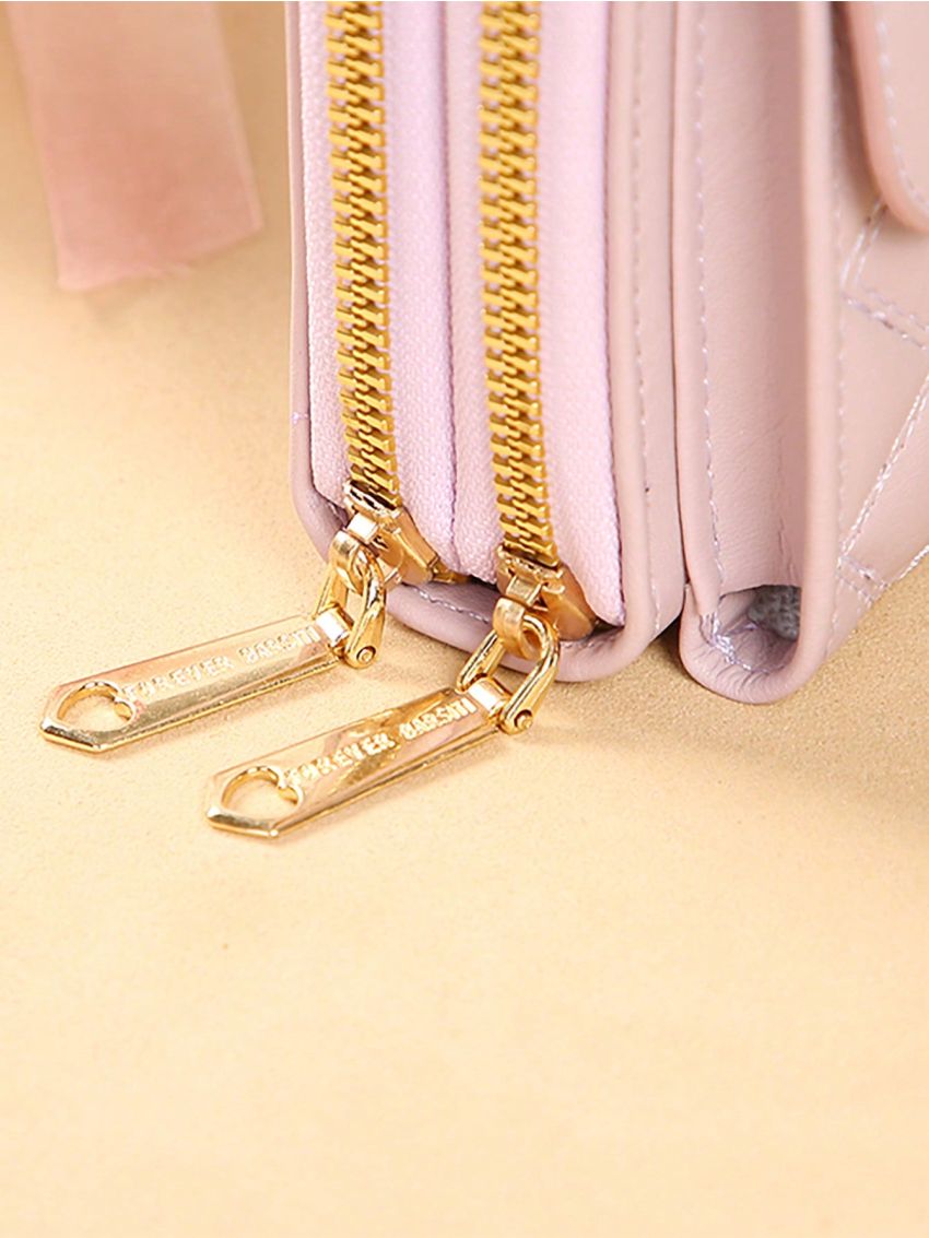 Women's Small Crossbody Wallet, Multi Zippers Metal Decor Shoulder Bag For Phone, Portable Handbag