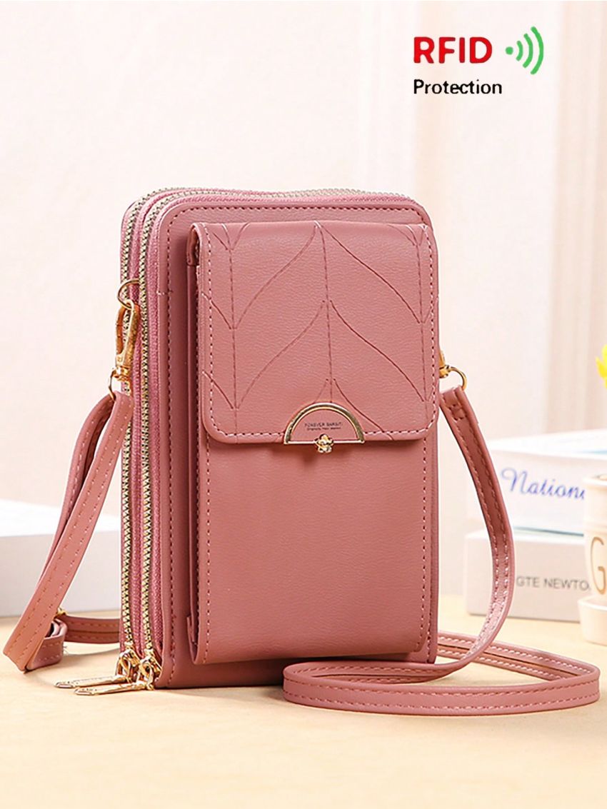 Women's Small Crossbody Wallet, Multi Zippers Metal Decor Shoulder Bag For Phone, Portable Handbag
