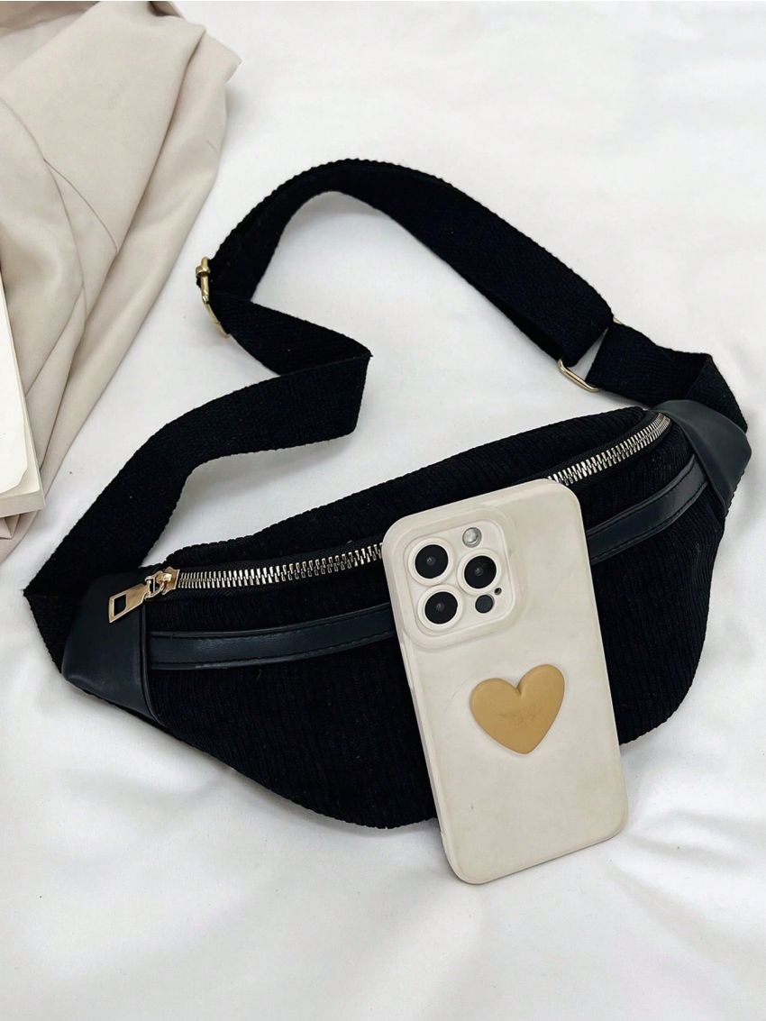 Polyester Fanny Pack Zipper Adjustable Strap White Minimalist