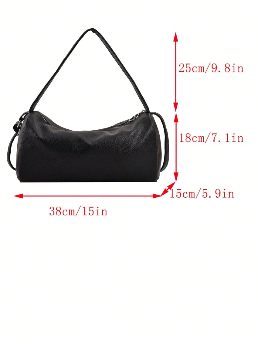 PU Hobo Bag Litchi Embossed Zipper Adjustable Strap White