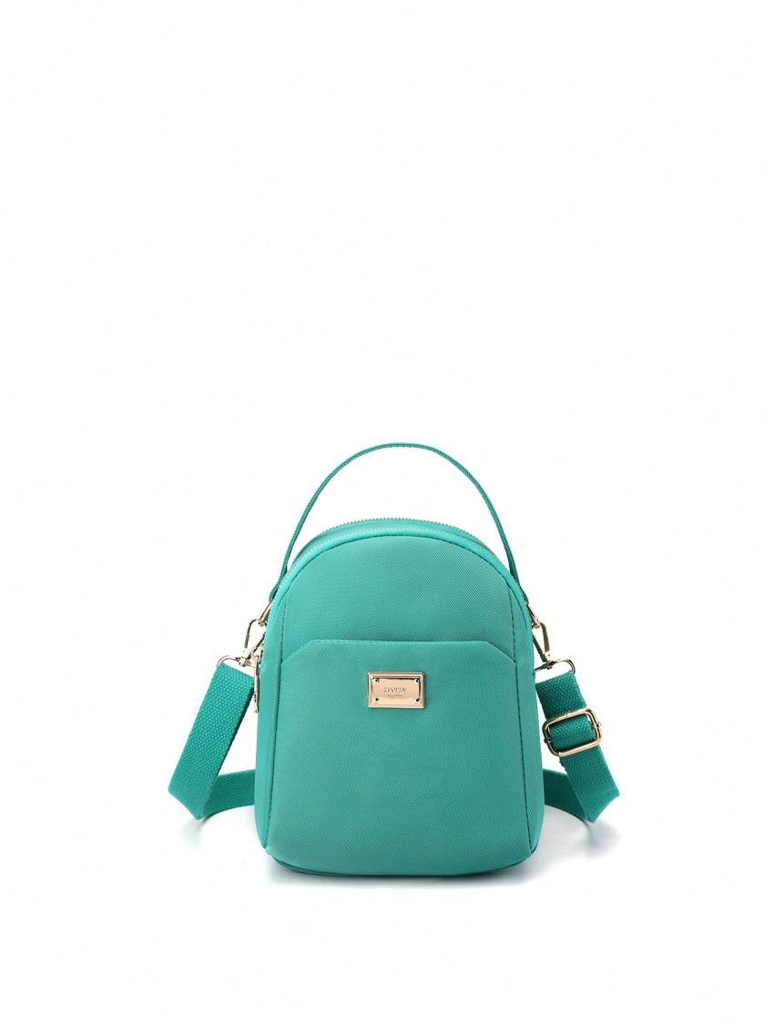 Mini Satchel Bag Metal Decor Top Handle Zipper Nylon