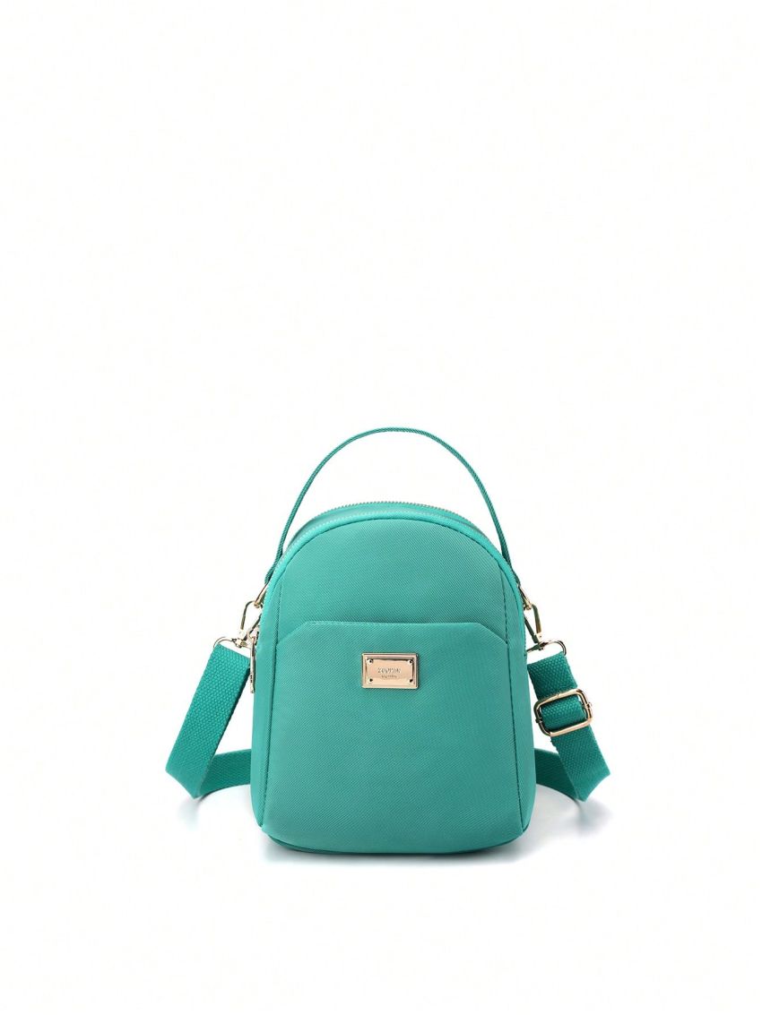 Mini Satchel Bag Metal Decor Top Handle Zipper Nylon