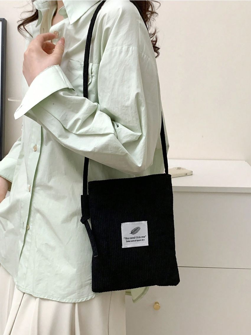 Mini Square Bag Slogan Label Detail Magnet Polyester