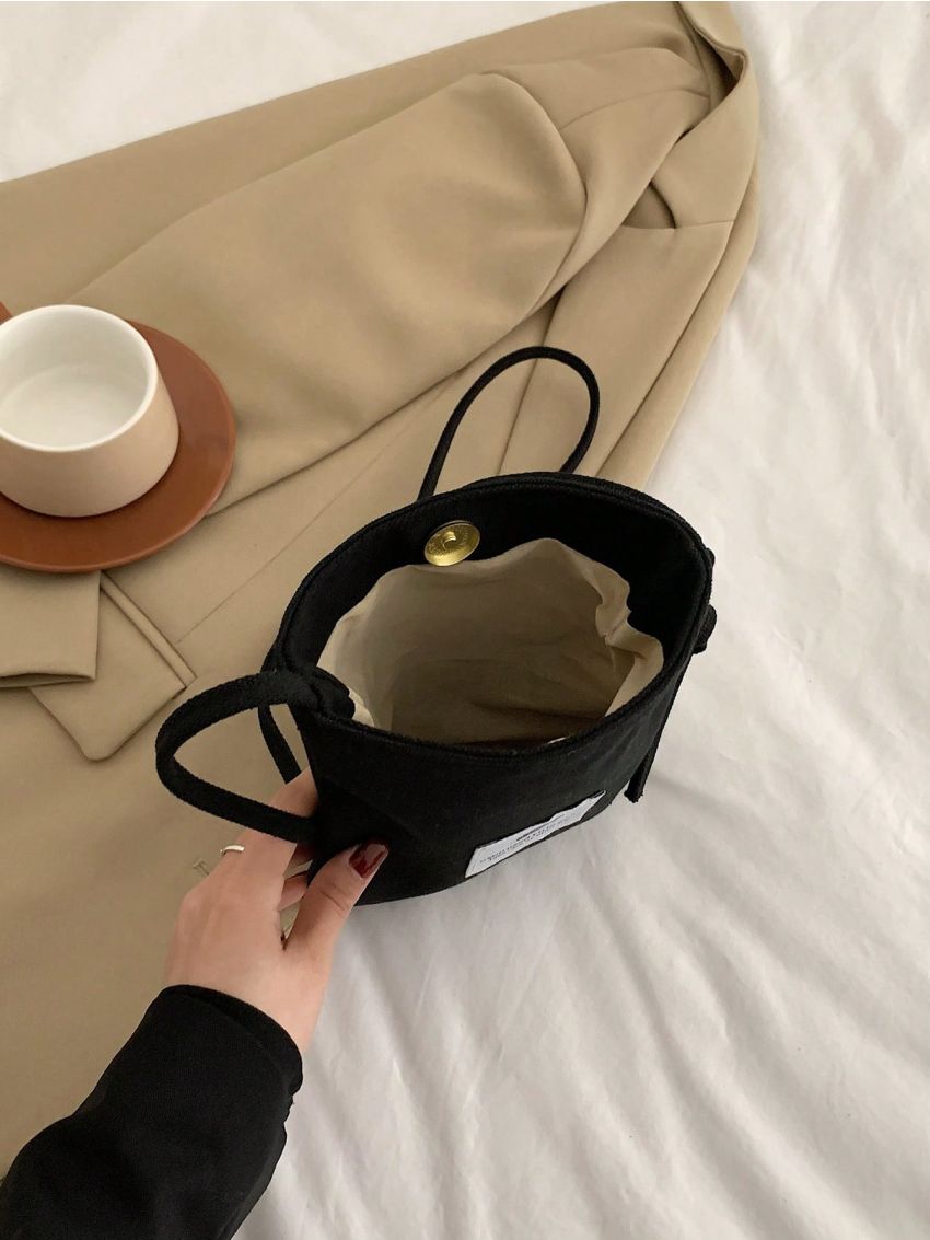 Mini Square Bag Slogan Label Detail Magnet Polyester