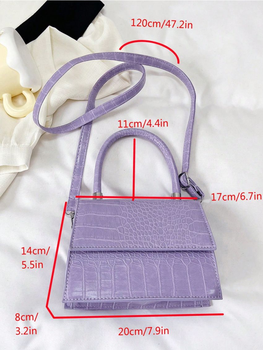 Mini Square Bag Crocodile Embossed Top Handle Flap White PU Elegant