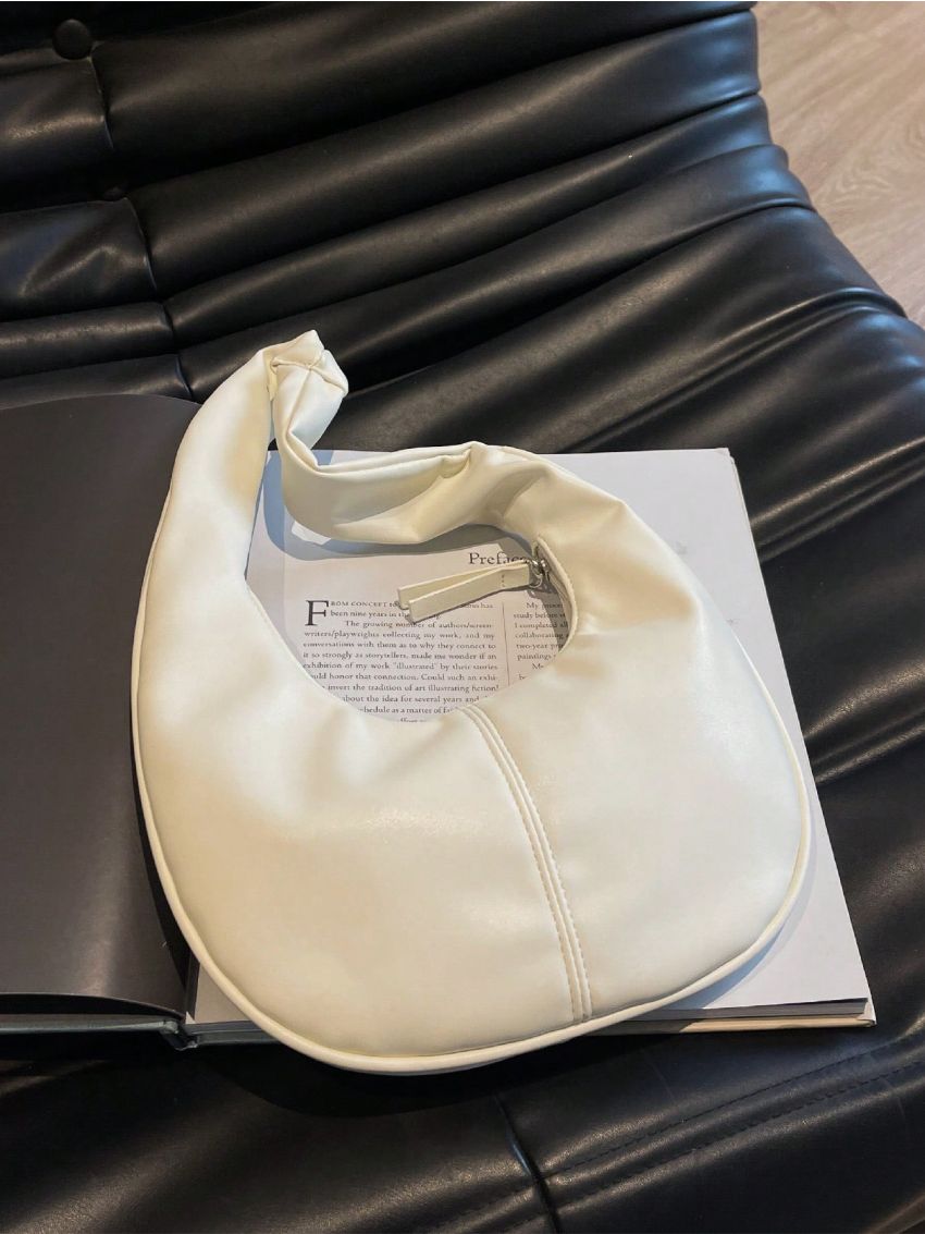 White Hobo Bag With Zipper PU