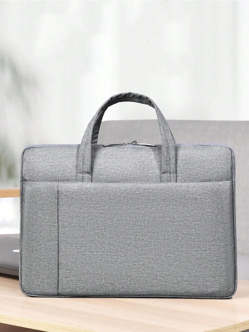 Gray Classic Briefcase Minimalist Double Handle Zipper Polyester